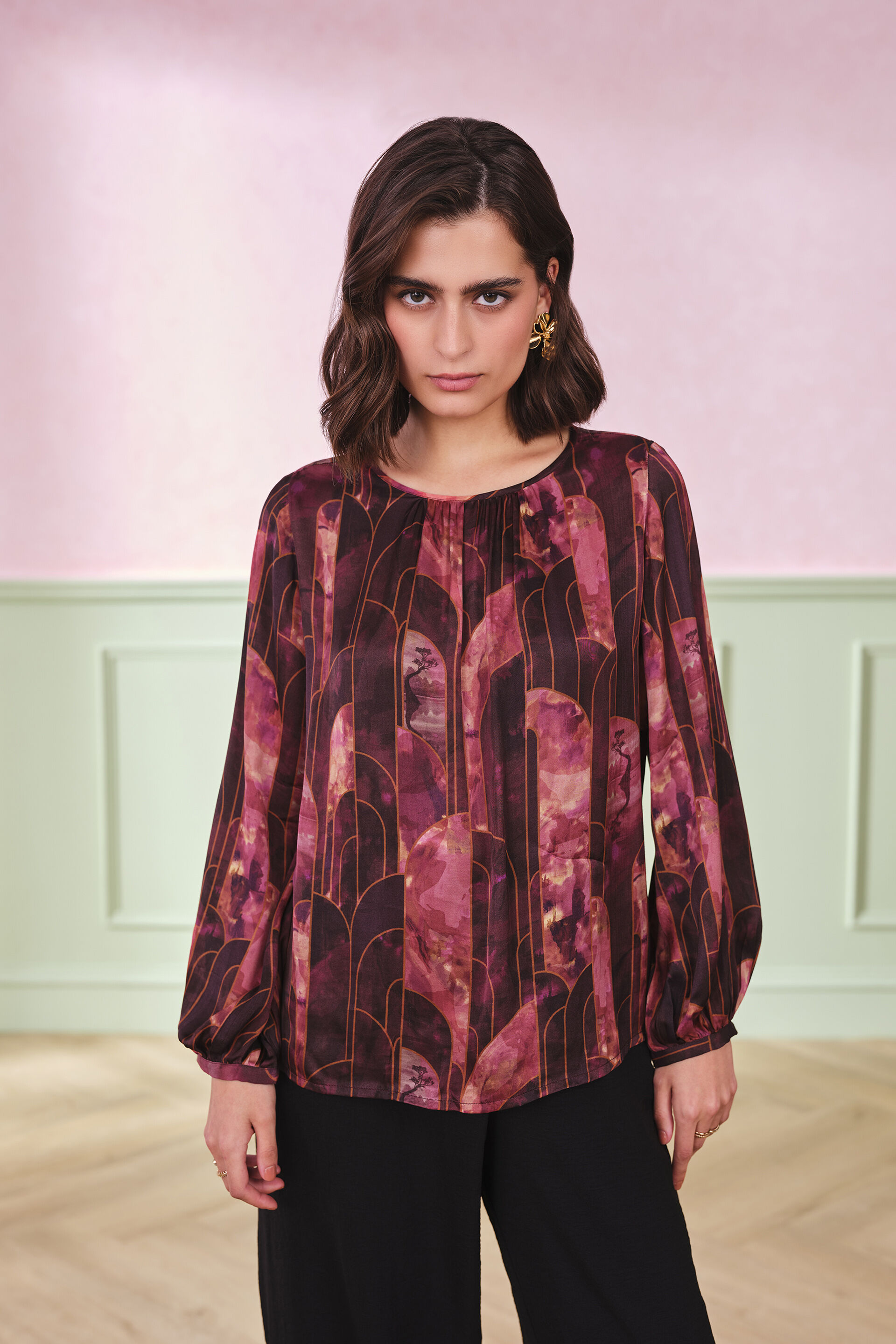 Sangria Sunset Viscose Top, Wine, image 3